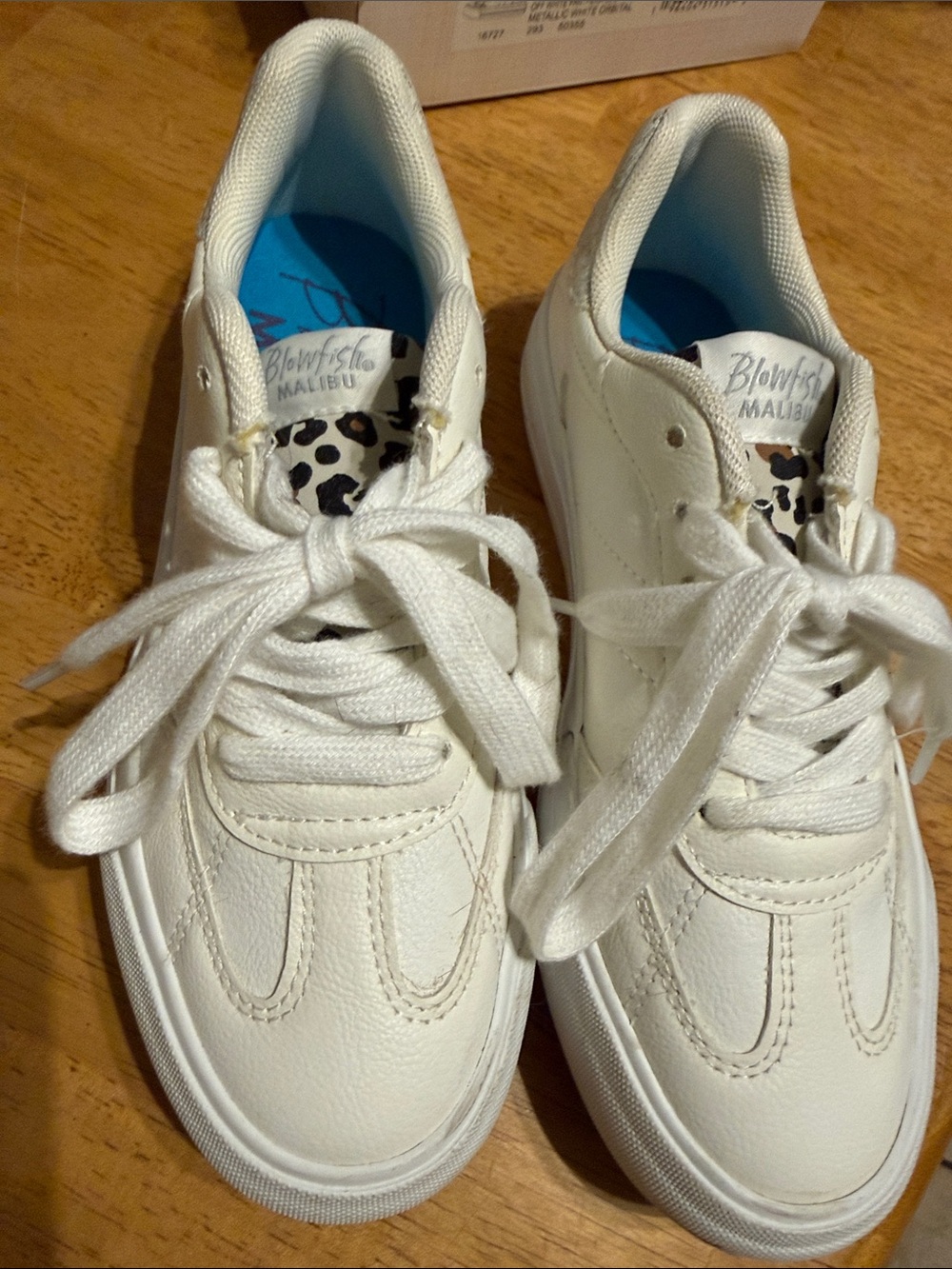 Blowfish Kids White Sneakers with Leopard Tongue Accent